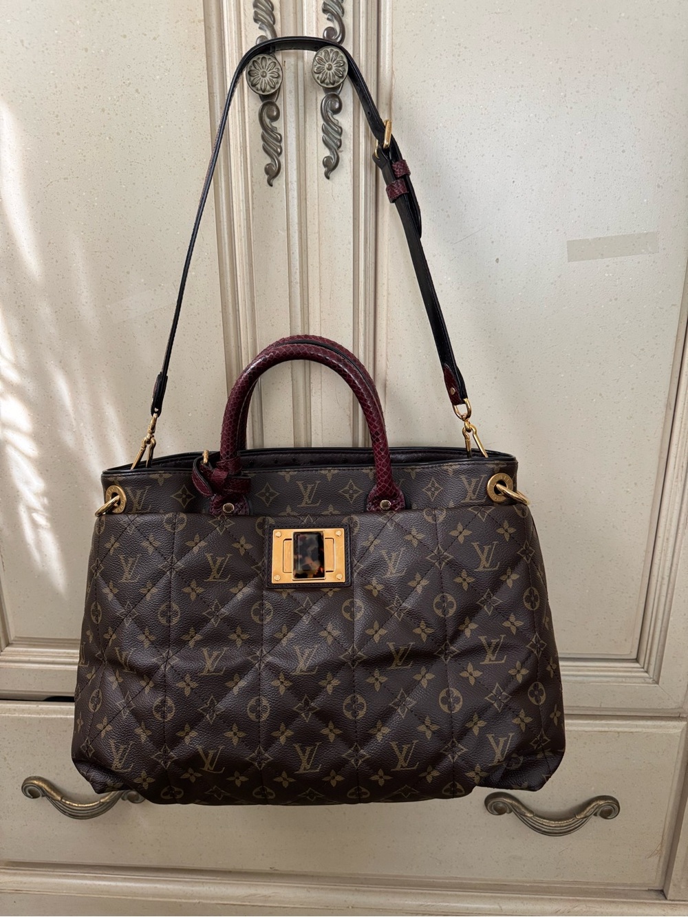 AUTHENTIC Louis Vuitton Monogram Quilted Satchel with Burgundy Handles